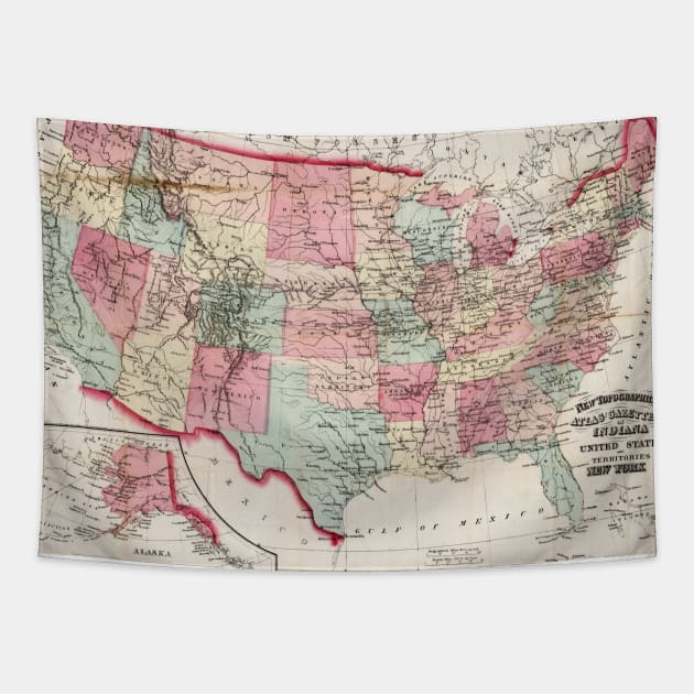 Vintage United States Map (1870) Tapestry by Bravuramedia