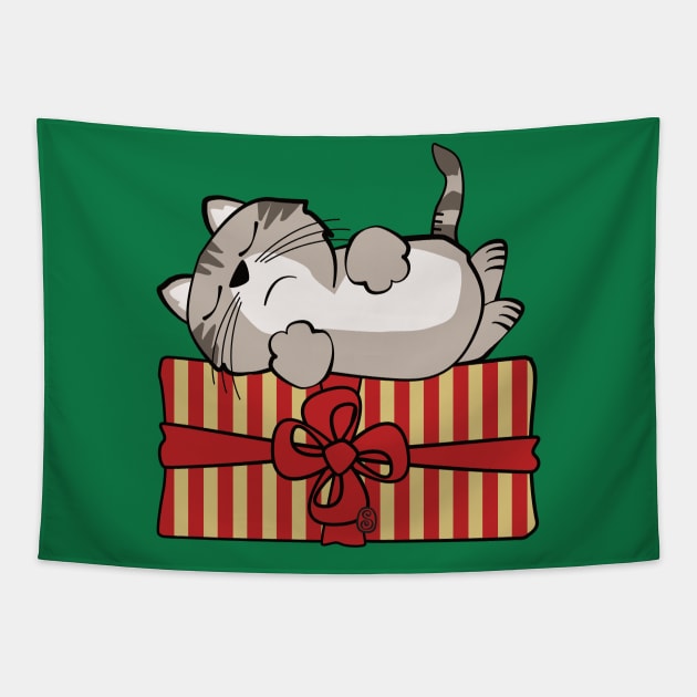 Cat on Gift Package Tapestry by Sue Cervenka