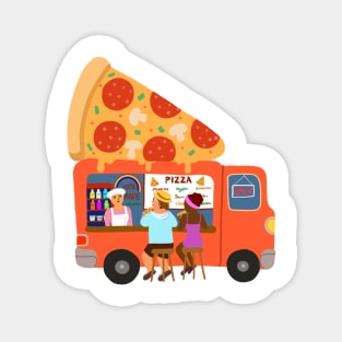 Street food truck take away pizza. Magnet