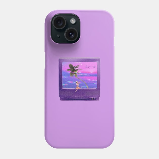 Vapourwave beach in tv design Phone Case by ballooonfish