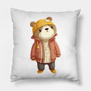 A cute teddy bear wearing street fashion Pillow