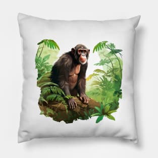 Cute Chimpanzee In Jungle Pillow