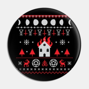 Burning Church Ugly Christmas Sweater Pin