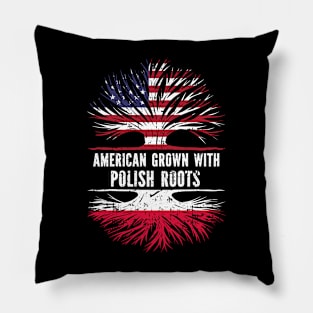 American Grown with Polish Roots USA Flag Pillow