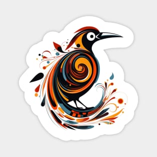 Abstract Exotic Orange and Blue Bird Magnet