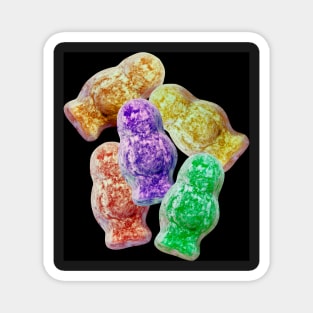 Jelly babies sweets on a black background. Magnet