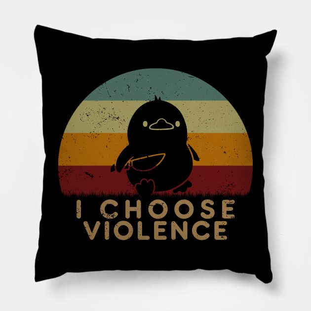 Duck Choose Violence Retro Sunset Pillow by GoodIdeaTees