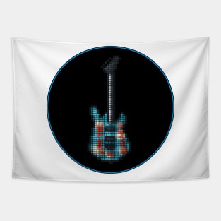 Tiled Pixel Armed and Homeless Guitar in a Black Circle Tapestry