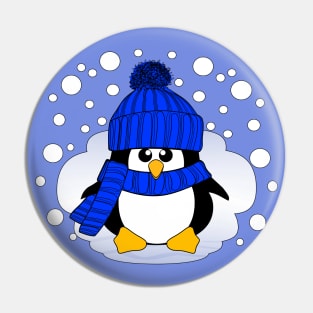 Christmas Boy Penguin with Blue Hat and Scarf Pin