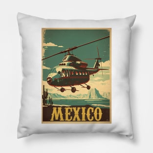 Mexico Helicopter Vintage Travel Art Poster Pillow