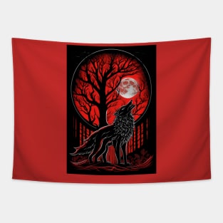 Blood Moon Wolf - Howling Wolf For Wolf Lovers  Howling At The Moon Tapestry