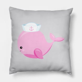 Sailor Whale, Cute Whale, Little Whale, Pink Whale Pillow