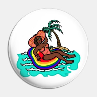 Young female woman in swim ring floatie summer Pin