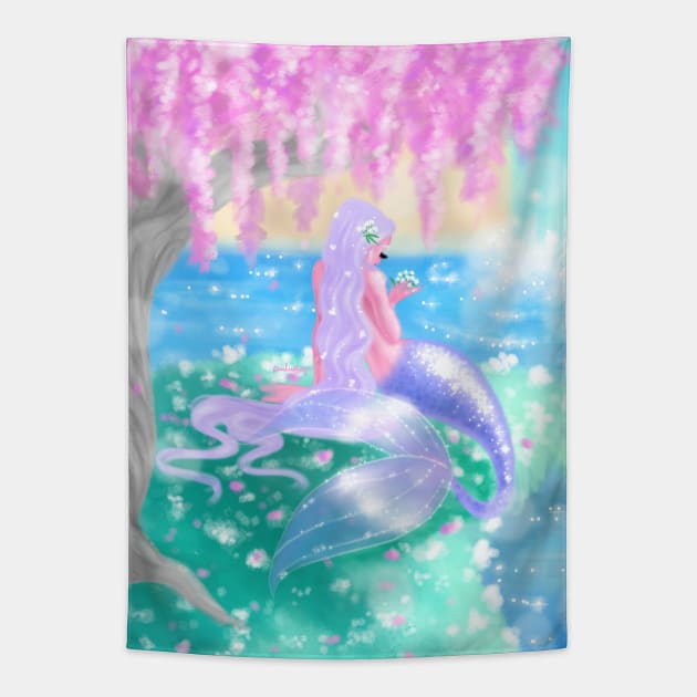 Springtime Mermaid Tapestry by amadeuxway