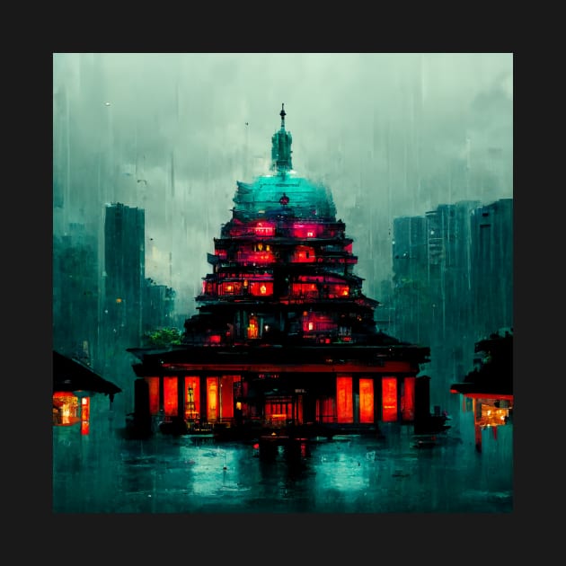 Zen Punk - Cyberpunk Fantasy Scapes Cityscape Skyline by ArkMinted