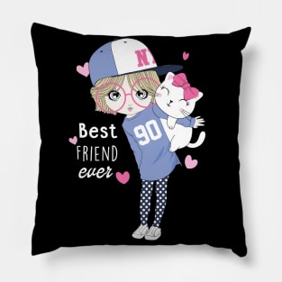 Best Friend - Cute Girl with Cat Best Friend Ever Pillow