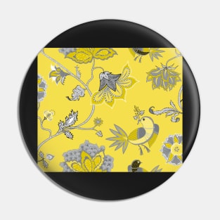 Exotic chintz with bird - ultimate gray & illuminating yellow. Pantone colors of the year 2021 Pin