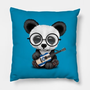 Baby Panda Playing Israeli Flag Guitar Pillow