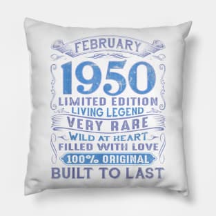 Vintage 70 Years Old February 1950 70th Birthday Gift Ideas Pillow