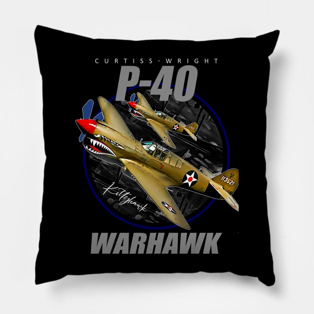 Curtiss P-40 Warhawk  USAF WW2 Fighter Aircraft Pillow by aeroloversclothing