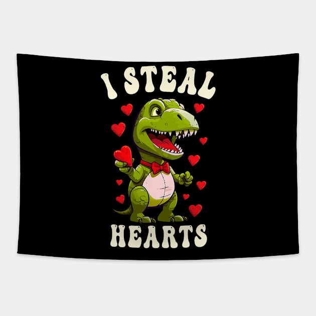 Boys Valentines Day Dinosaur I Steal Hearts Men Love T Rex Tapestry by Neldy