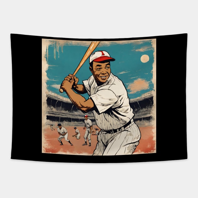 Vintage American Baseball Player Father Playing Baseball Gracefully Tapestry by DaysuCollege