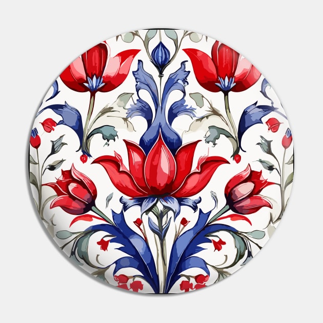 Turkish Tulips Ottoman Pattern Pin by Siha Arts