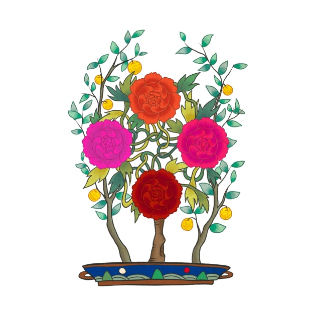 Minhwa: Peony and Citron Tree B Type by koreanfolkpaint