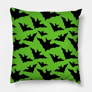 Halloween black bats green cool spooky silhouette pattern Pillow