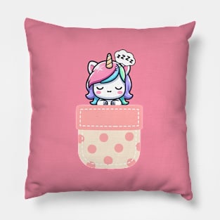 Sleepy Unicorn in Polka Dot Pocket Pillow