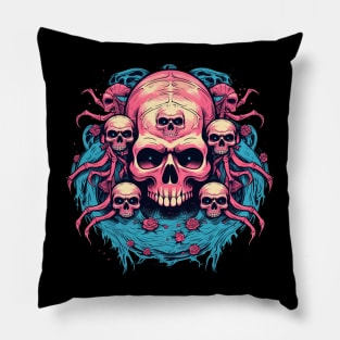 Wiccan Skull with Flowers and Little Skulls Pillow