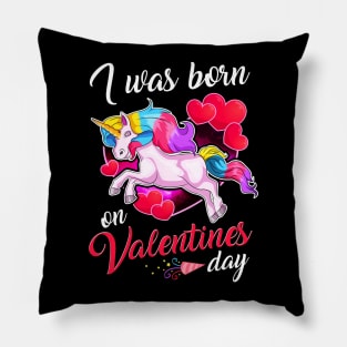 Born On Valentines Day Unicorn Pillow