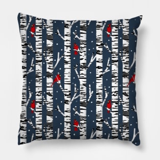 Cardinal birds on birch trees on navy Pillow