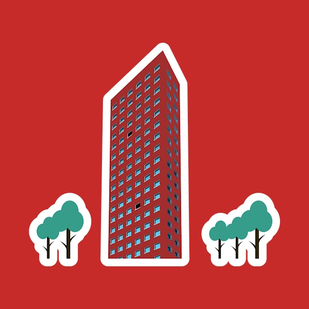 Building Skyscraper in Cityscape Sticker design vector. City Business Tower sticker design vector illustration. by AlviStudio