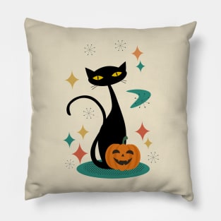 Halloween Mid Century Black Cat Pillow