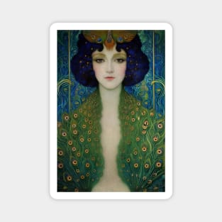 Art Deco style portrait of a Woman in Peacock Fashion Magnet