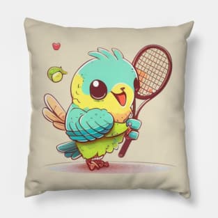 kawaiii cute parrot playing tennis Pillow