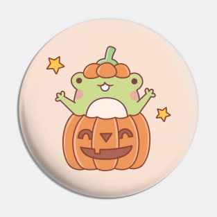 Cute Frog In Carved Pumpkin Halloween Pin