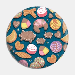 Mexican Sweet Bakery Frenzy // pattern // turquoise background pastel colors pan dulce Pin