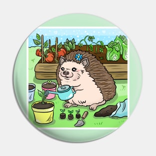 Hedgehog gardening Pin