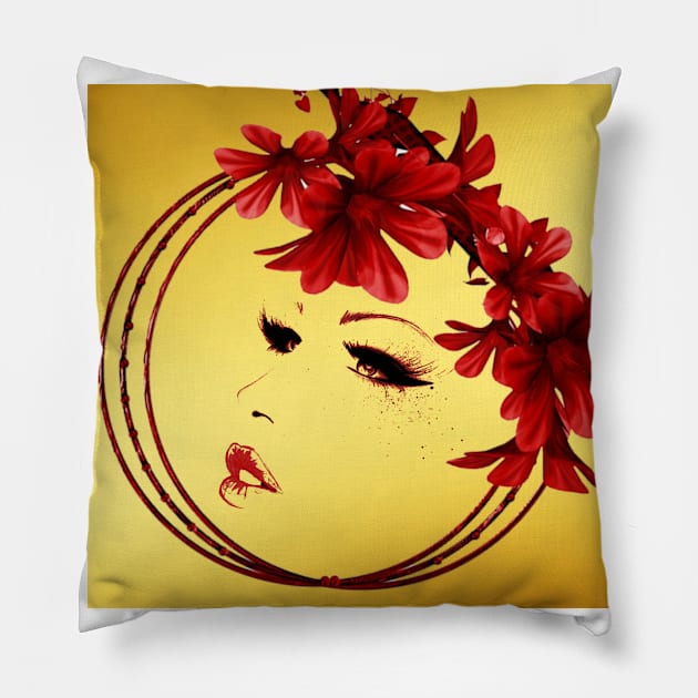 Yellow Red Beauty Pillow by Rivas Teepub Store