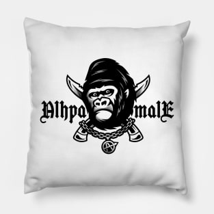 Angry gorilla and crossed knives. Pillow