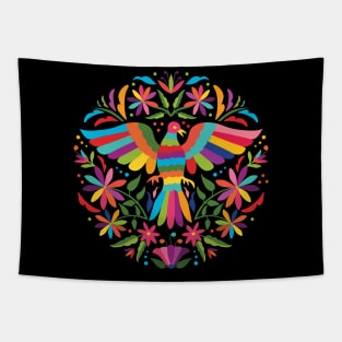 Mexican Otomí Circle Design (Black Background) Tapestry