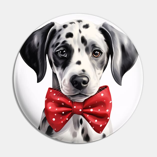 Cute Adorable Dalmatian Puppy Dog Wearing a Red Bow Tie Pin by designs4days