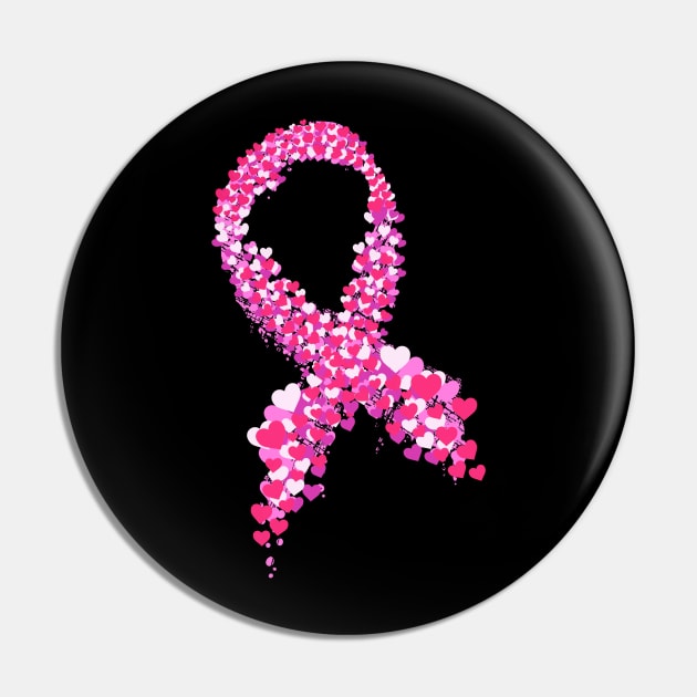 Breast Cancer Awareness Pink Hearts And Ribbon Product Pin by Linco