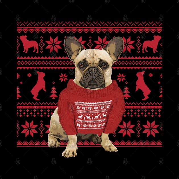 French Bulldog Frenchie and red Christmas sweater by Collagedream