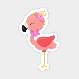 Princess Flamingo, Flowers, Cute Flamingo, Crown Magnet