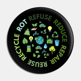 Refuse Reduce Repair Reuse Recycle Rot - Green Eco Pin