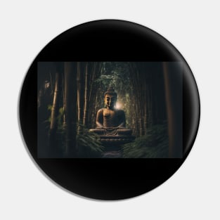 Buddha meditating in a bamboo forest Pin