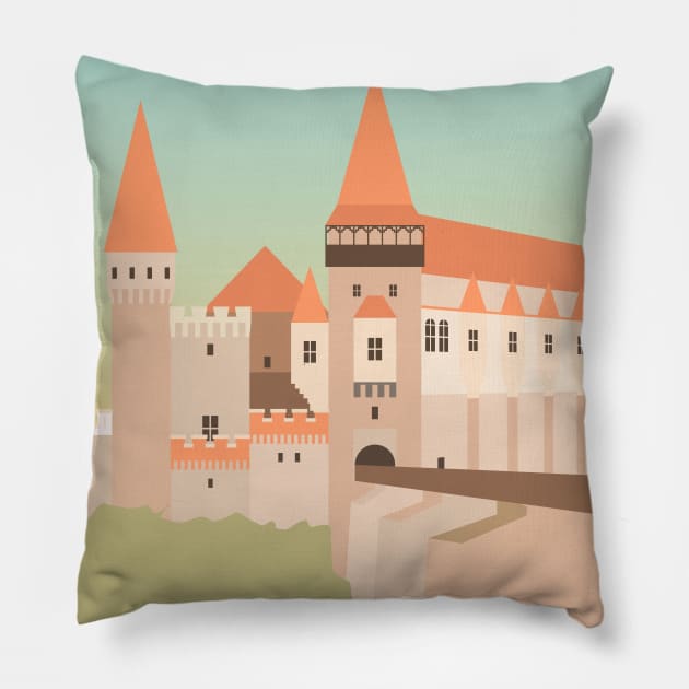 Corvin Castle, Hunedoara, Romania Pillow by lymancreativeco